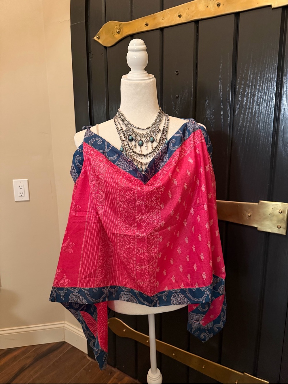 NWT JADED GYPSY Sari Patchwork Cape Shirt Poncho Top Kimono Pink Paisley BOHO OS